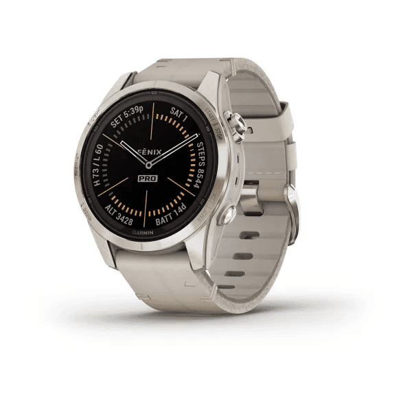 Fenix 7S Pro – Sapphire Solar Edition Soft Gold with Limestone Leather Band