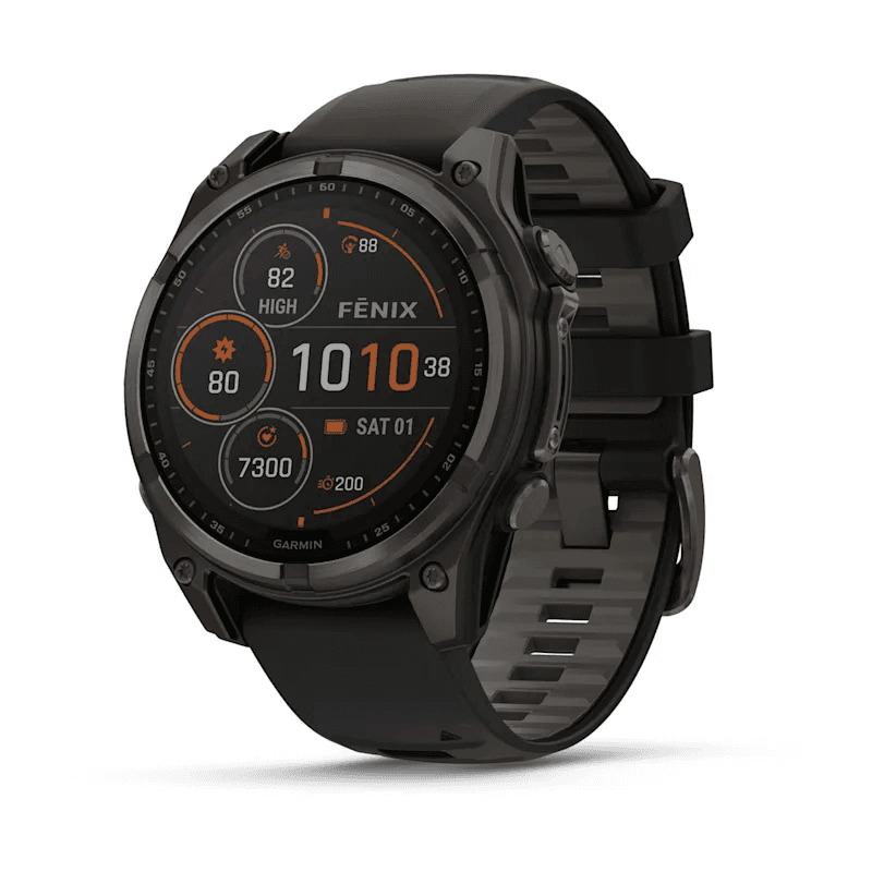 Fenix 8 – Solar Sapphire Carbon Gray DLC Titanium With Black/Pebble Gray Silicone 47 mm