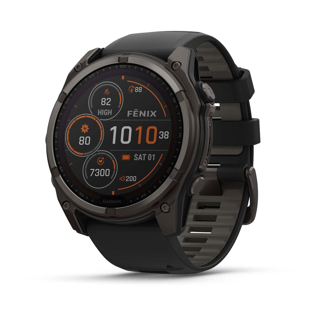 Fenix 8 –  Solar Sapphire Titanium Carbon Gray DLC Titanium with Black/Pebble Gray Silicone 51 mm