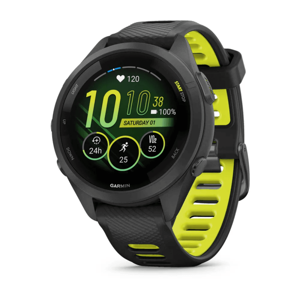 Forerunner 265S Black Bezel and Case with Black/Amp Yellow Silicone Band