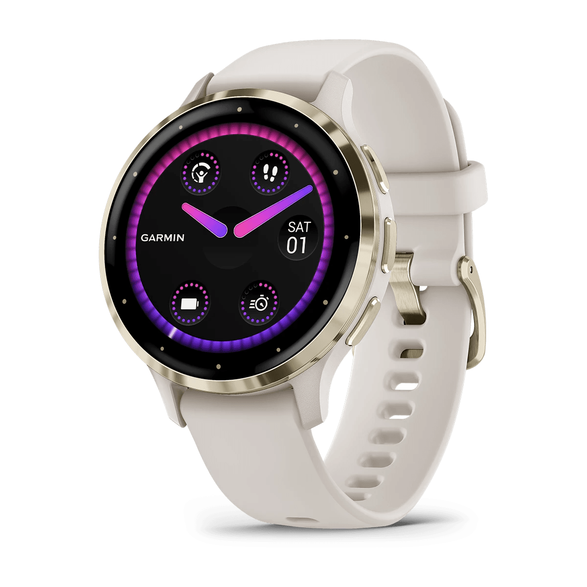 Venu 3S Soft Gold Stainless Steel Bezel with Ivory Case and Silicone Band
