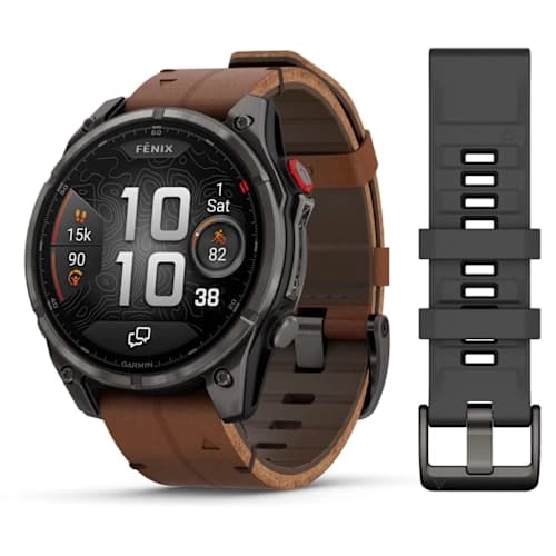 Fenix 8 Pro – 51 mm, AMOLED Sapphire, Carbon grey DLC titanium with Chestnut leather band