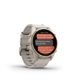 Fenix 8 – AMOLED Sapphire Soft Gold Stainless Steel With A Fog Gray Leather Band plus A Fog Gray/Dark Sandstone Silicone Band 43 mm