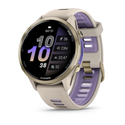 Forerunner 970 Soft Gold Titanium with French Grey Case and French Grey/Translucent Indigo Band