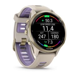 Forerunner 970 Soft Gold Titanium with French Grey Case and French Grey/Translucent Indigo Band