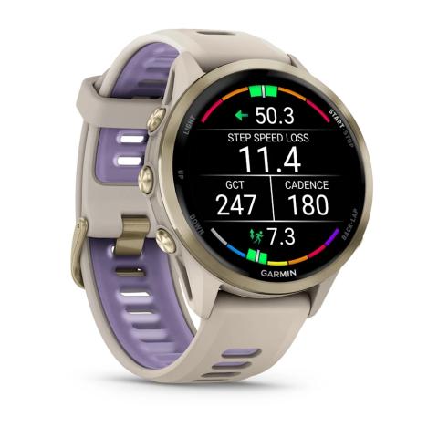 Forerunner 970 Soft Gold Titanium with French Grey Case and French Grey/Translucent Indigo Band