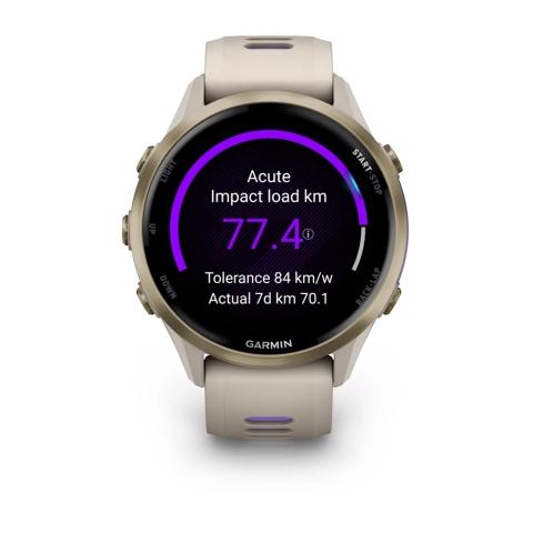 Forerunner 970 Soft Gold Titanium with French Grey Case and French Grey/Translucent Indigo Band