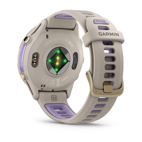 Forerunner 970 Soft Gold Titanium with French Grey Case and French Grey/Translucent Indigo Band