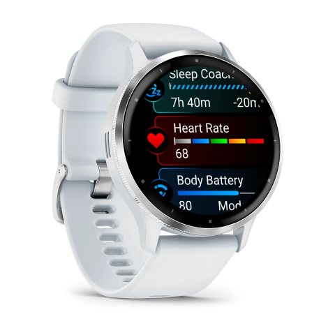 Venu 3 Silver Stainless Steel Bezel with Whitestone Case and Silicone Band