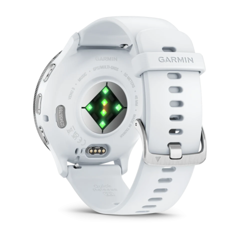 Venu 3 Silver Stainless Steel Bezel with Whitestone Case and Silicone Band