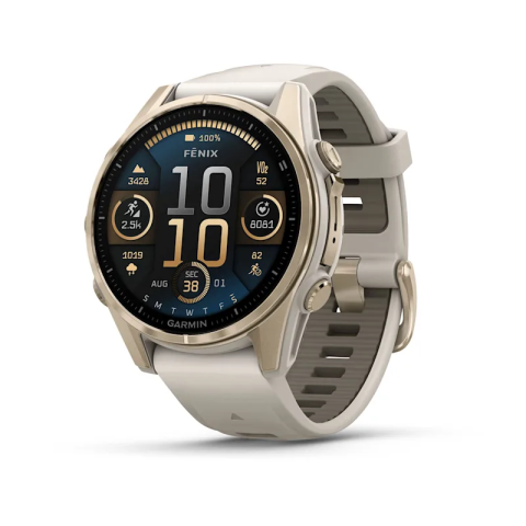 Спортивные часы для бега и триатлона Garmin Fenix 8 – Sapphire Soft Gold With Fog Gray/Dark 43 mm