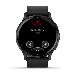 Venu 3 Slate stainless steel bezel with black case and black leather band