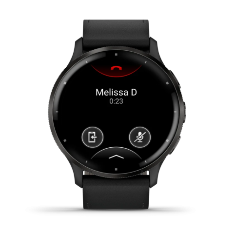 Venu 3 Slate stainless steel bezel with black case and black leather band