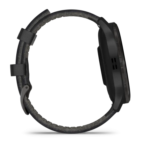 Venu 3 Slate stainless steel bezel with black case and black leather band