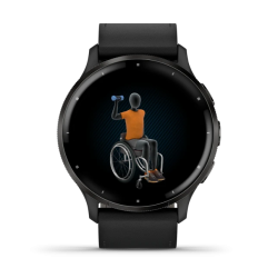 Venu 3 Slate stainless steel bezel with black case and black leather band