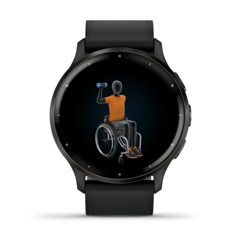 Venu 3 Slate stainless steel bezel with black case and black leather band