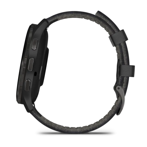Venu 3 Slate stainless steel bezel with black case and black leather band
