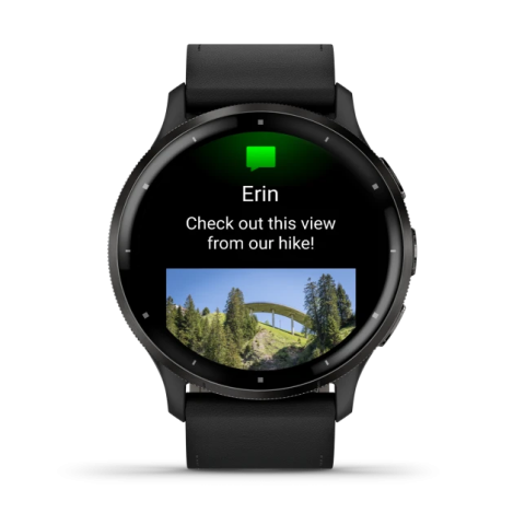 Venu 3 Slate stainless steel bezel with black case and black leather band