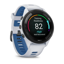 Forerunner 265 Black Bezel with Whitestone Case and Whitestone/Tidal Blue Silicone Band