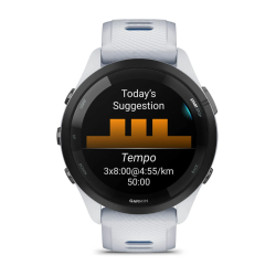 Forerunner 265 Black Bezel with Whitestone Case and Whitestone/Tidal Blue Silicone Band