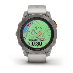 Garmin Fenix 7 Pro – Sapphire Solar Edition Titanium with Fog Gray/Ember Orange Band