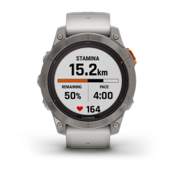 Garmin Fenix 7 Pro – Sapphire Solar Edition Titanium with Fog Gray/Ember Orange Band