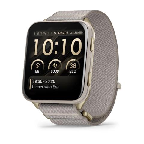 Venu X1 Soft Gold with Titanium Caseback and French Grey Nylon Band
