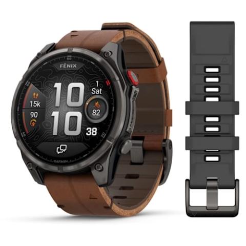 Fenix 8 Pro – 47 mm, AMOLED Sapphire, Carbon grey DLC titanium with Chestnut leather band