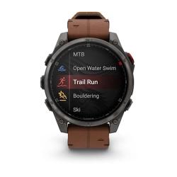 Fenix 8 Pro – 47 mm, AMOLED Sapphire, Carbon grey DLC titanium with Chestnut leather band