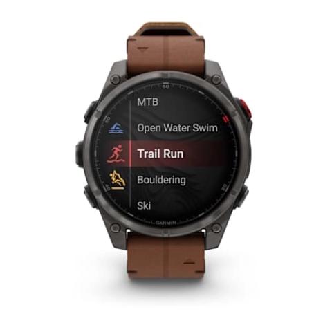 Fenix 8 Pro – 47 mm, AMOLED Sapphire, Carbon grey DLC titanium with Chestnut leather band
