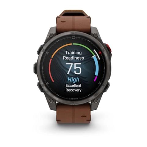 Fenix 8 Pro – 47 mm, AMOLED Sapphire, Carbon grey DLC titanium with Chestnut leather band