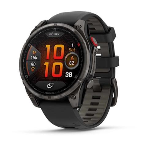 Fenix 8 Pro – 47 mm, AMOLED Sapphire, Carbon grey DLC titanium with Black/pebble grey silicone band