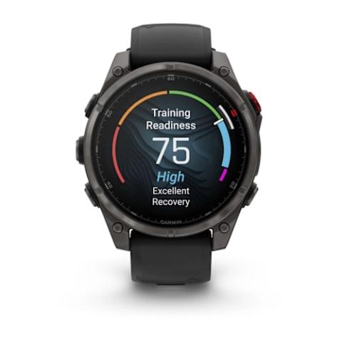 Fenix 8 Pro – 47 mm, AMOLED Sapphire, Carbon grey DLC titanium with Black/pebble grey silicone band