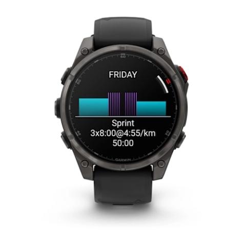 Fenix 8 Pro – 47 mm, AMOLED Sapphire, Carbon grey DLC titanium with Black/pebble grey silicone band