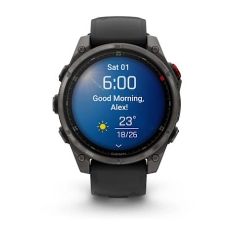 Fenix 8 Pro – 47 mm, AMOLED Sapphire, Carbon grey DLC titanium with Black/pebble grey silicone band